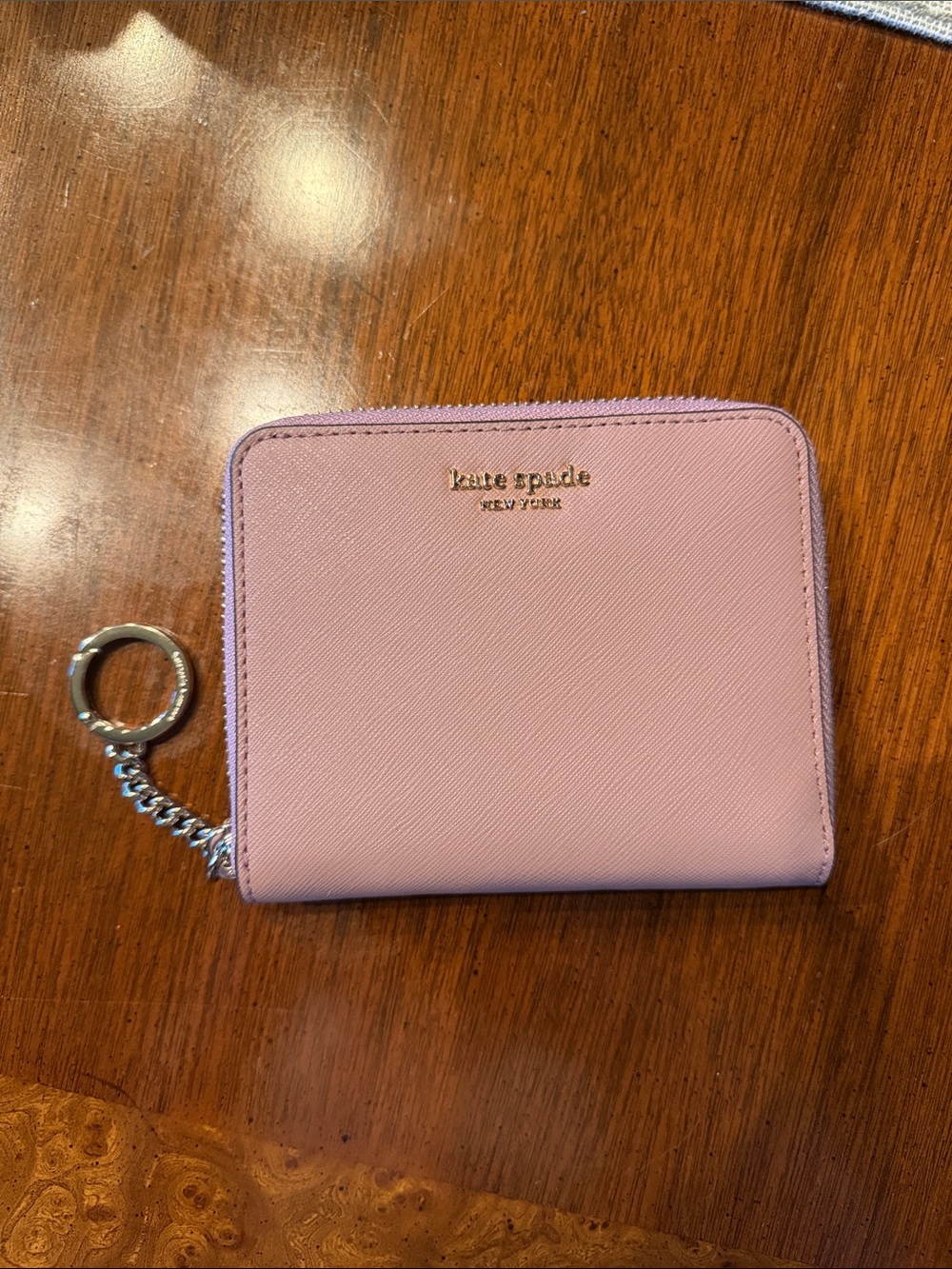 kate spade Light Pink Saffiano Zip Card Wallet with Keyring